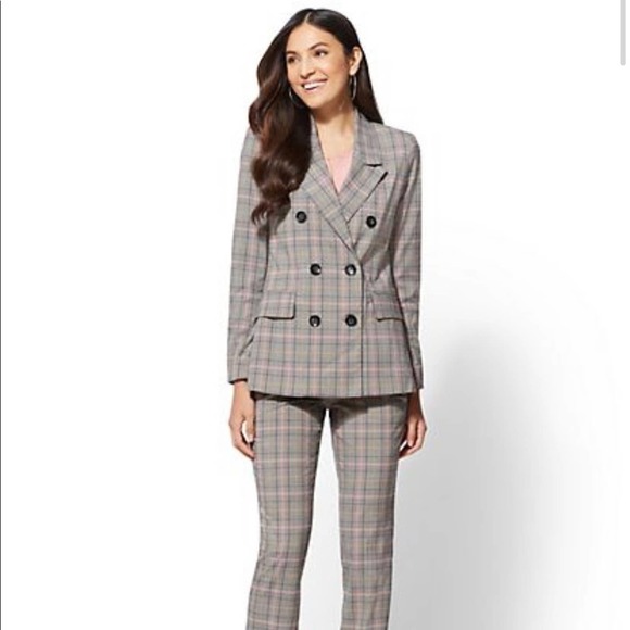 NY & Company Pink Plaid Double-Breasted Jacket - 7th Avenue - Picture 4 of 11